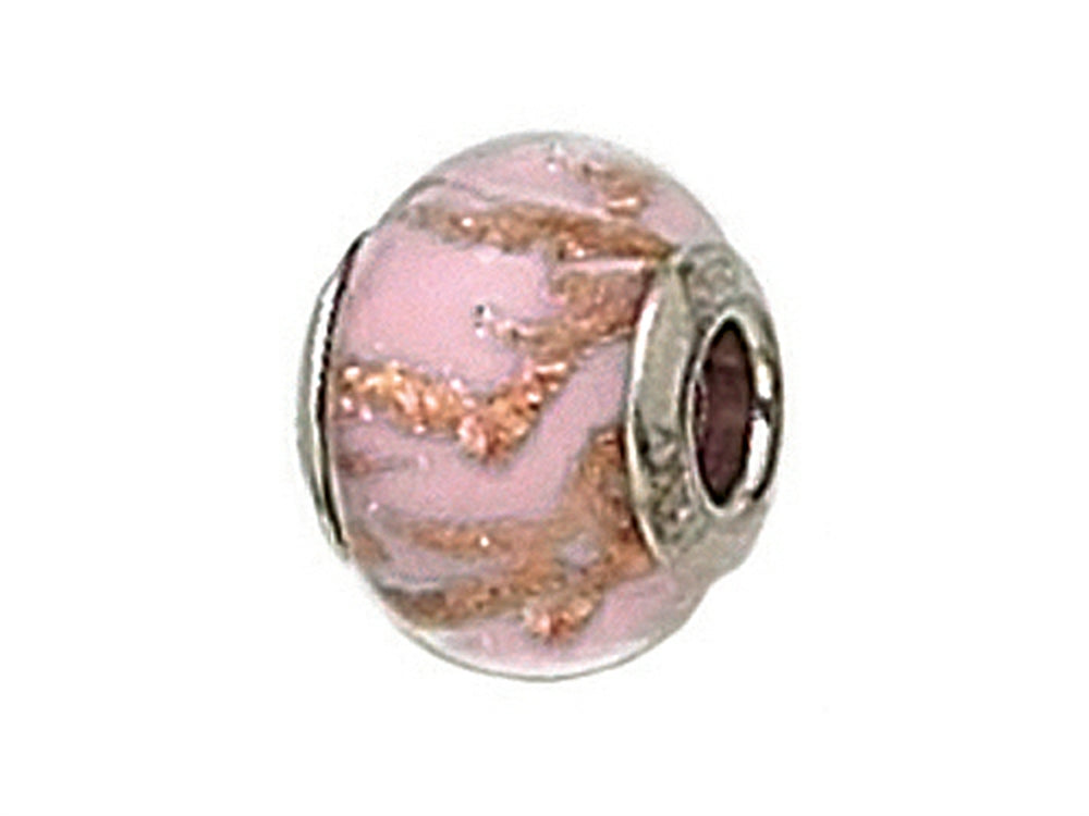 Zable Sterling Silver Pink with Copper Glitter Murano Glass Bead / Charm