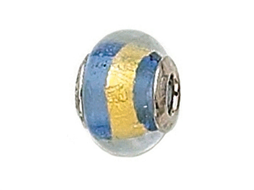 Zable Sterling Silver Blue with Gold Stripe Murano Glass Bead / Charm