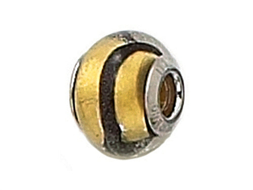 Zable Sterling Silver Gold with Black Strip Murano Glass Bead / Charm