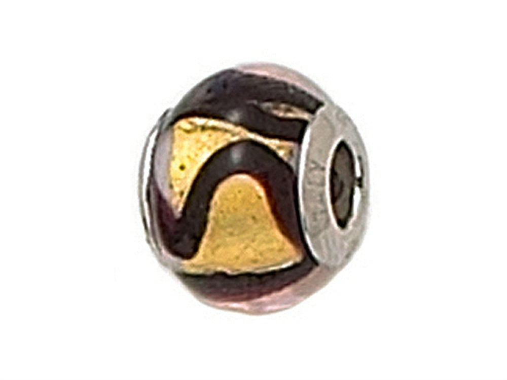 Zable Sterling Silver Gold/Carmel/Black Swirls Bead / Charm