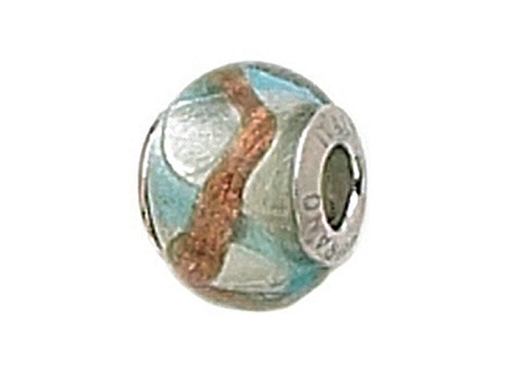 Zable™ Sterling Silver Silver Blue/Copper Zigzag Murano Glass Bead / Charm