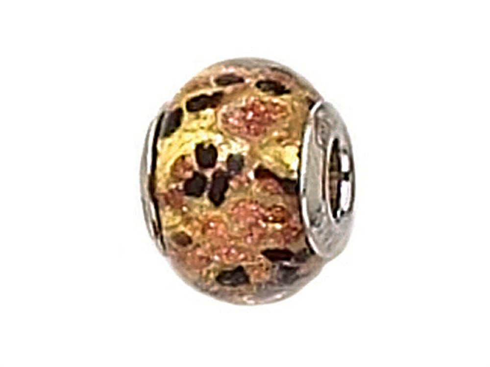 Zable™ Sterling Silver Gold with Black/Copper Murano Glass Bead / Charm