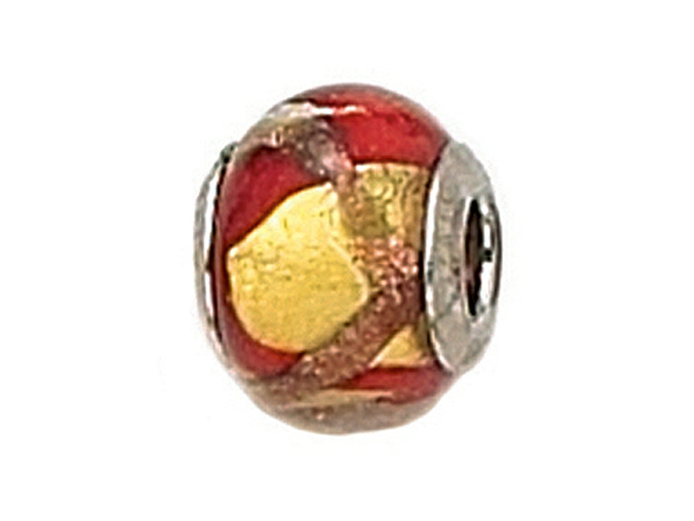 Zable™ Sterling Silver Gold with Red/Copper Murano Glass Bead / Charm
