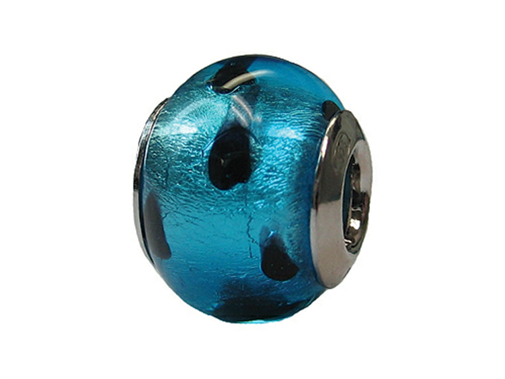 Zable™ Sterling Silver Murano Glass-Blue Polka Bead / Charm