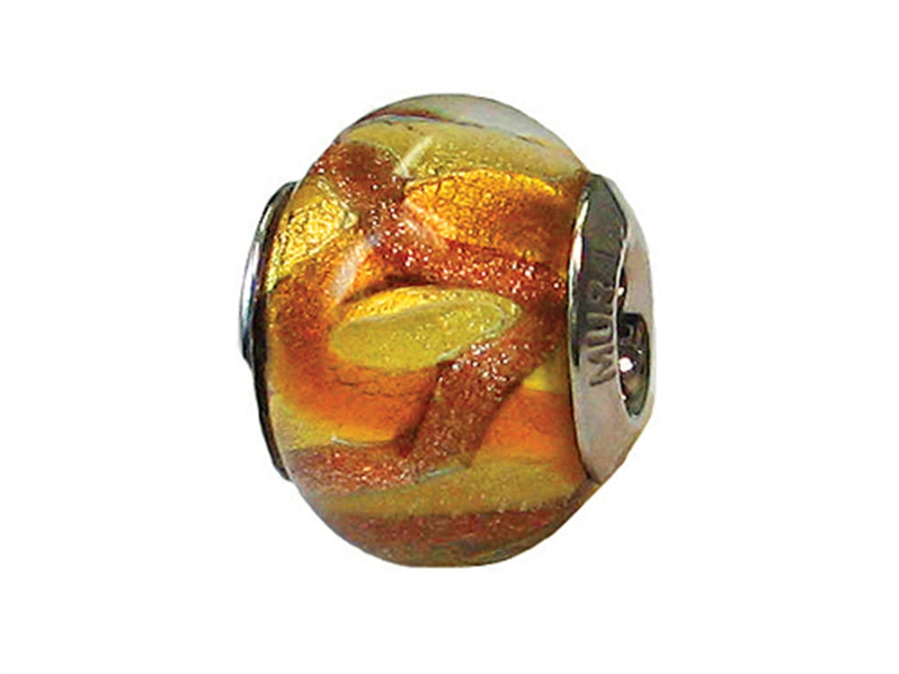 Zable™ Sterling Silver Murano Glass-Gold/Brown Bead / Charm