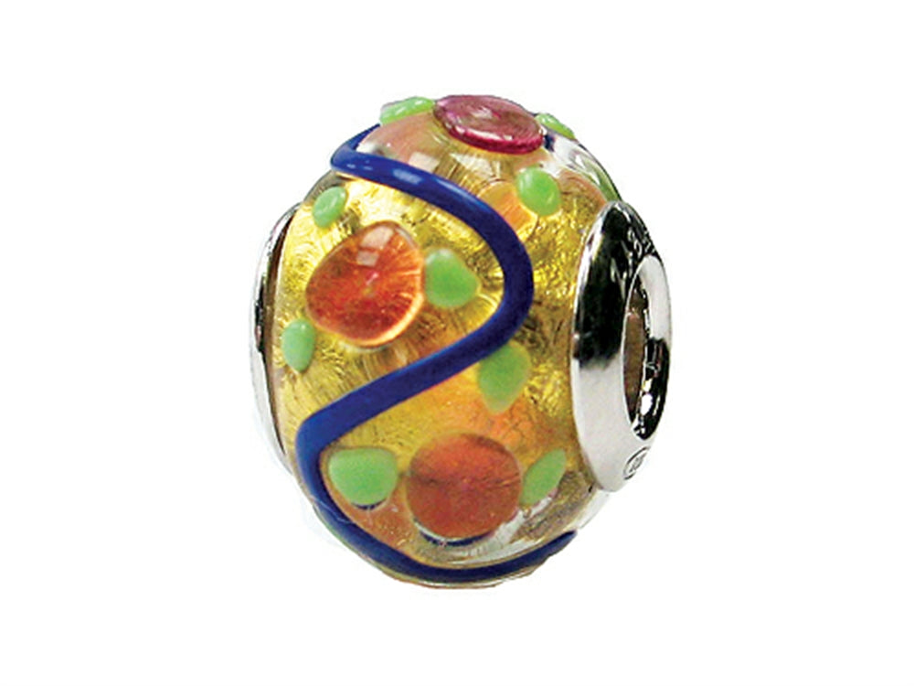 Zable™ Sterling Silver Murano Glass-Zig-Zag Flo Bead / Charm