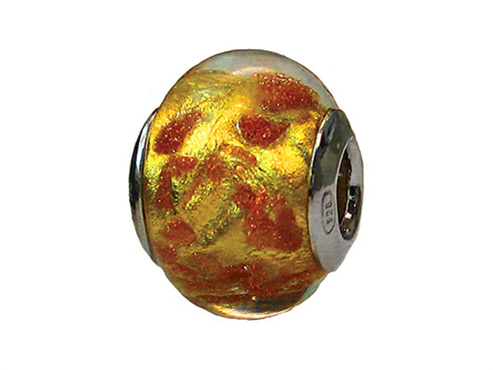 Zable Sterling Silver Murano-Gold Copper Glitter Murano Glass Bead / Charm