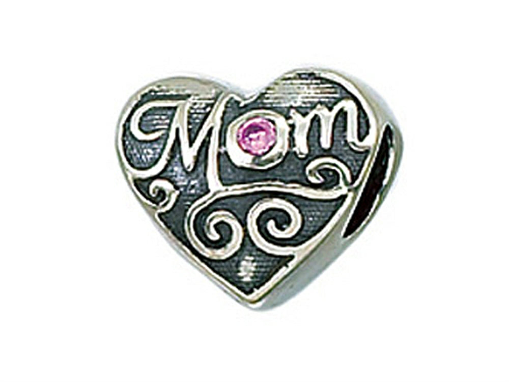 Zable Sterling Silver Mom With Pink Crystal Bead / Charm