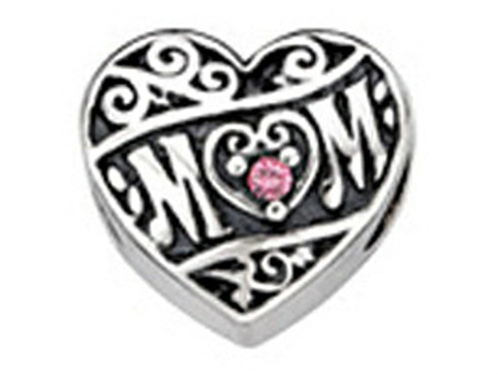 Zable Sterling Silver Mom Heart With Crystals Bead / Charm