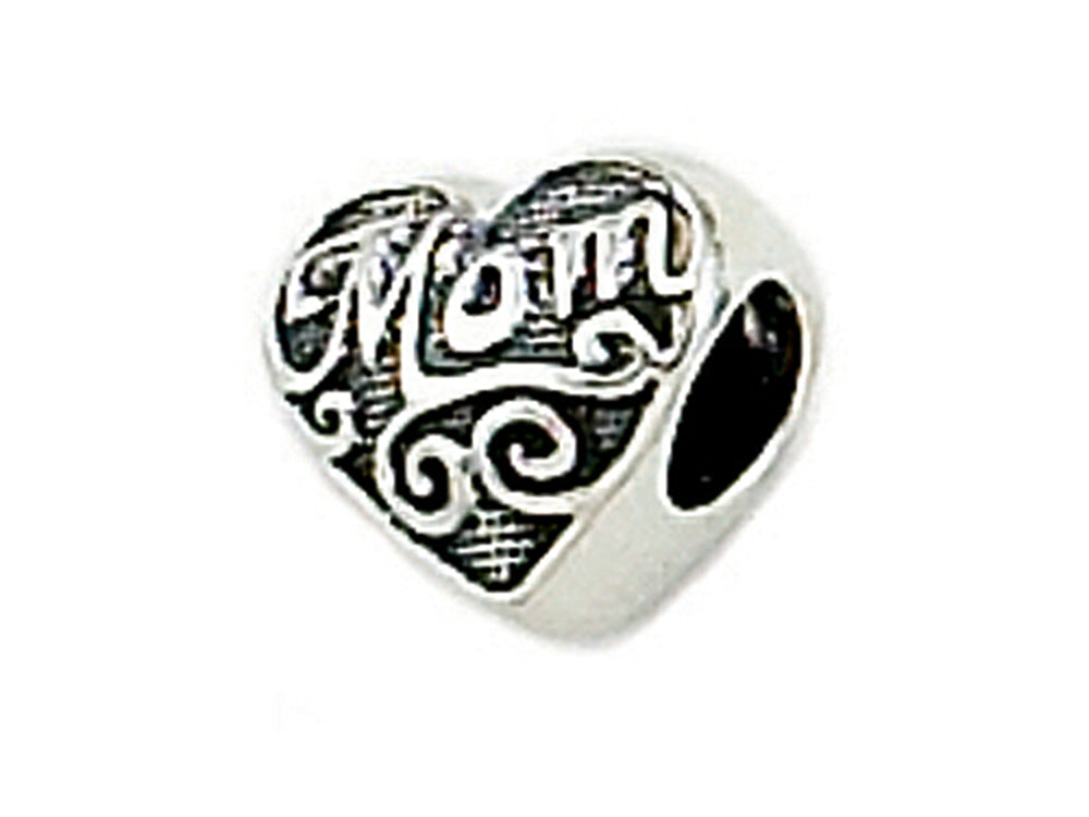 Zable Sterling Silver Mom Heart Shape Bead / Charm