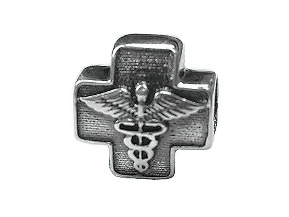 Zable Sterling Silver Cross with Caduceus Bead / Charm