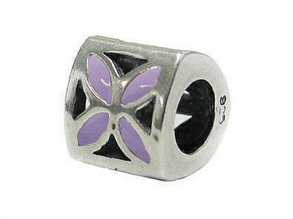 Zable Sterling Silver Tri Flower Lavender Bead / Charm