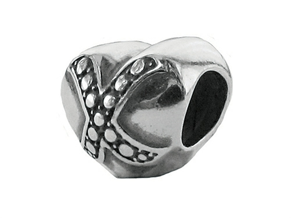 Zable Sterling Silver Heart With Beaded X Bead / Charm