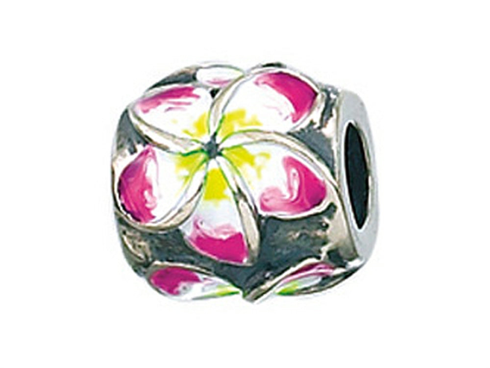 Zable Sterling Silver Plumeria Enamel Bead / Charm