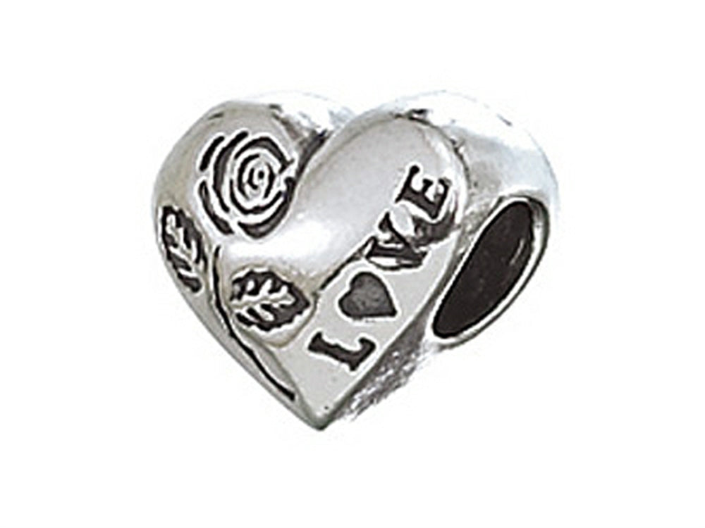 Zable Sterling Silver Heart with Rose and Love Bead / Charm
