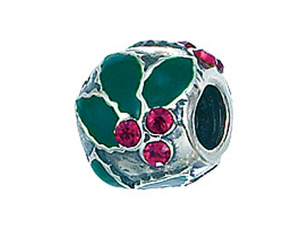 Zable Sterling Silver Holly With Crystal Berries Bead / Charm
