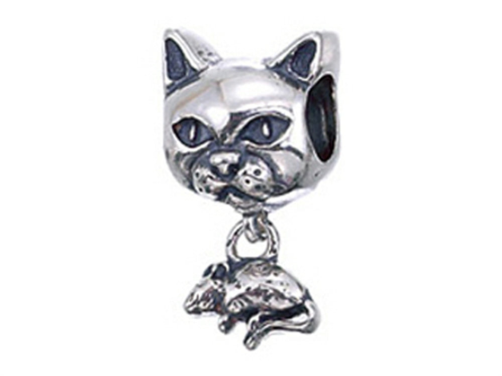 Zable Sterling Silver Cat with Mouse Bead / Charm