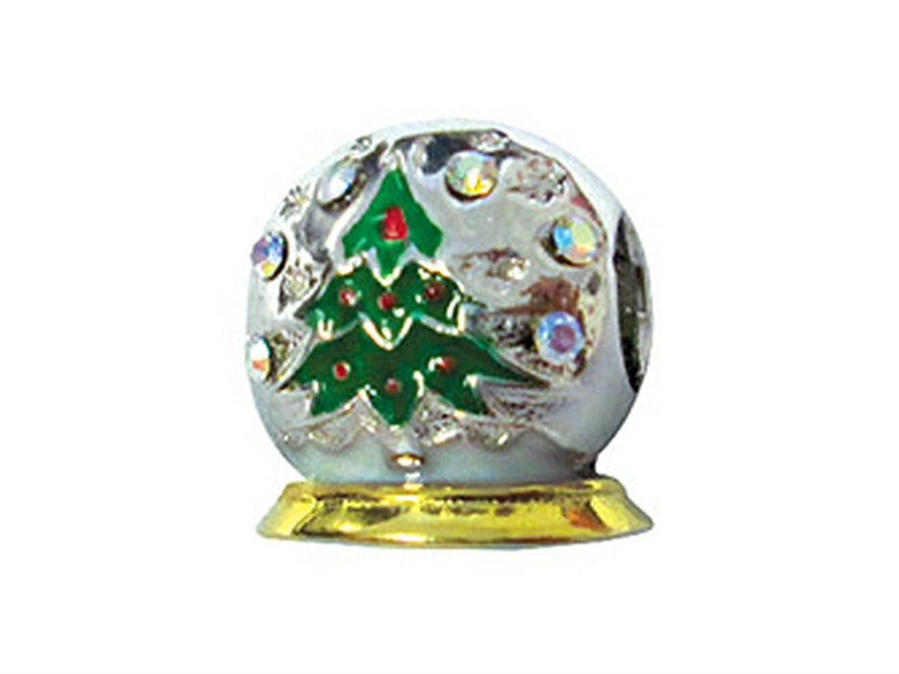 Zable Sterling Silver Christmas Tree Snow Globe Compatible Pandora Compatible Bead / Charm