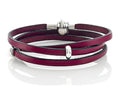 Zable 22 inches Sterling Silver Pink Leather Wrap Bracelet with Clasp and Smart Bead / Char