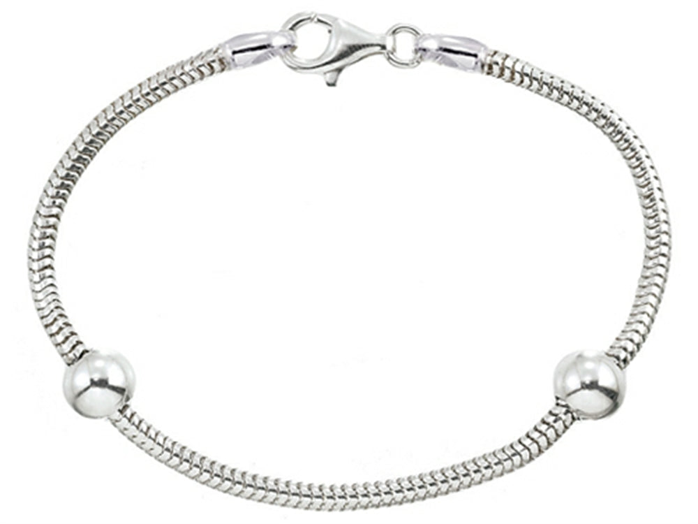 Zable Sterling Silver Snake 9 inches Bracelet with Smart Bead / Charm