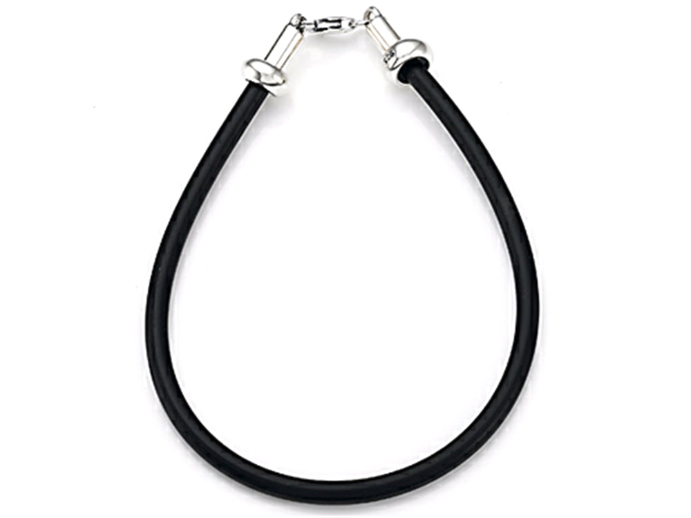 Zable Sterling Silver 3mm Rubber Bracelet 7.5 inches for use with Compatible Beads