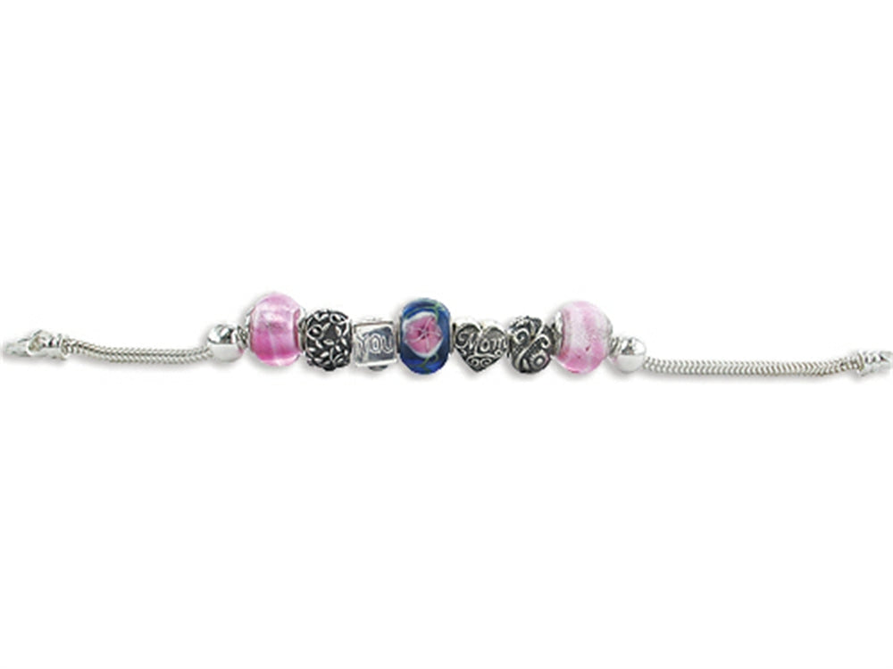 Zable Sterling Silver Mom Theme Bracelet with 7 Beads