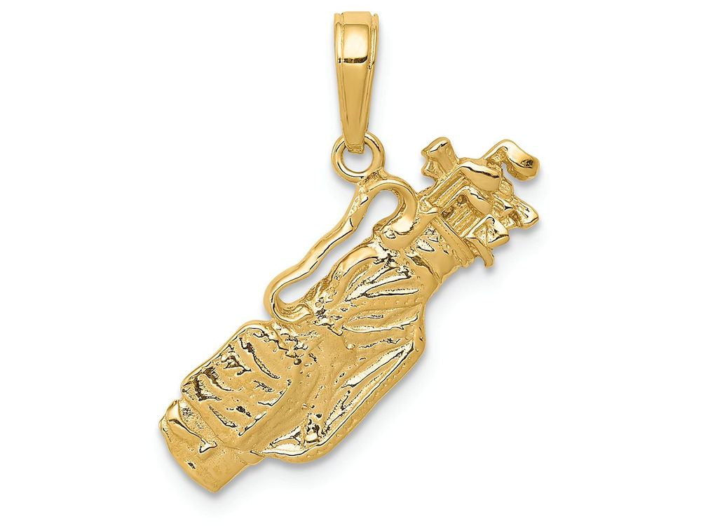 FJC Finejewelers 14k Yellow Gold Solid Polished Open-backed Golf Bag with Clubs Charm