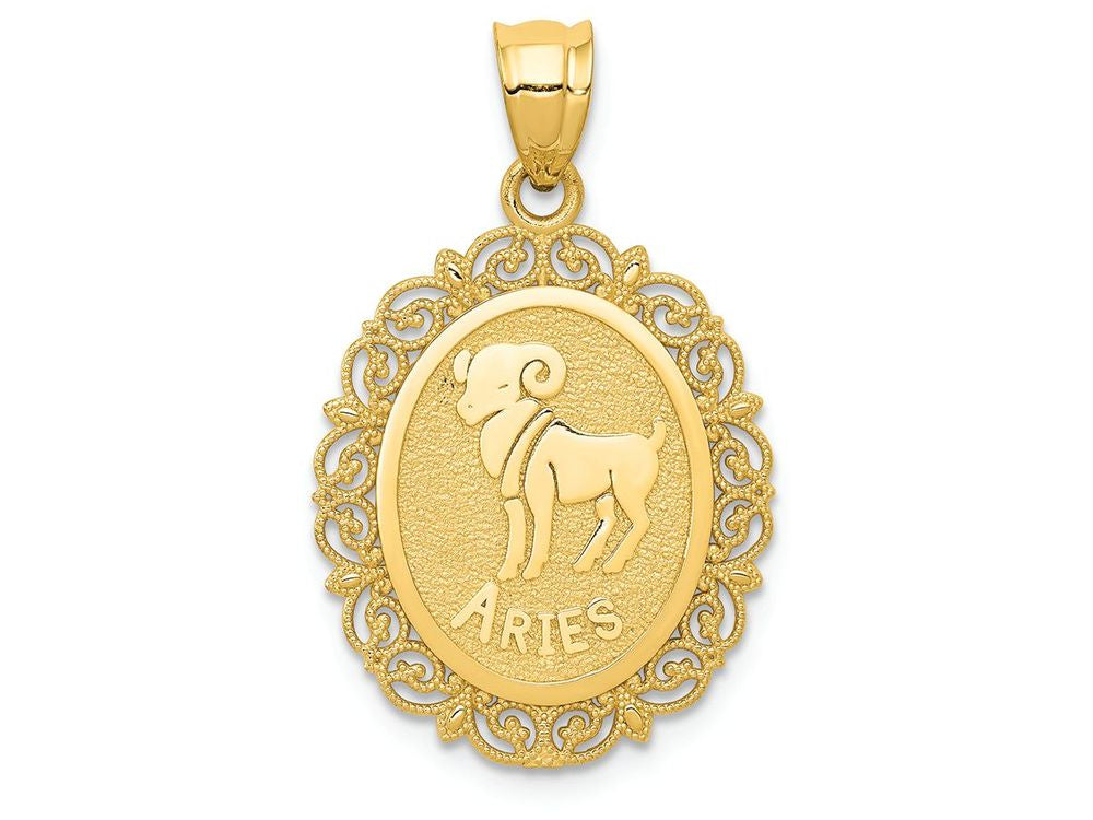 FJC Finejewelers 14k Yellow Gold Solid Satin Polished Aries Zodiac Oval Charm
