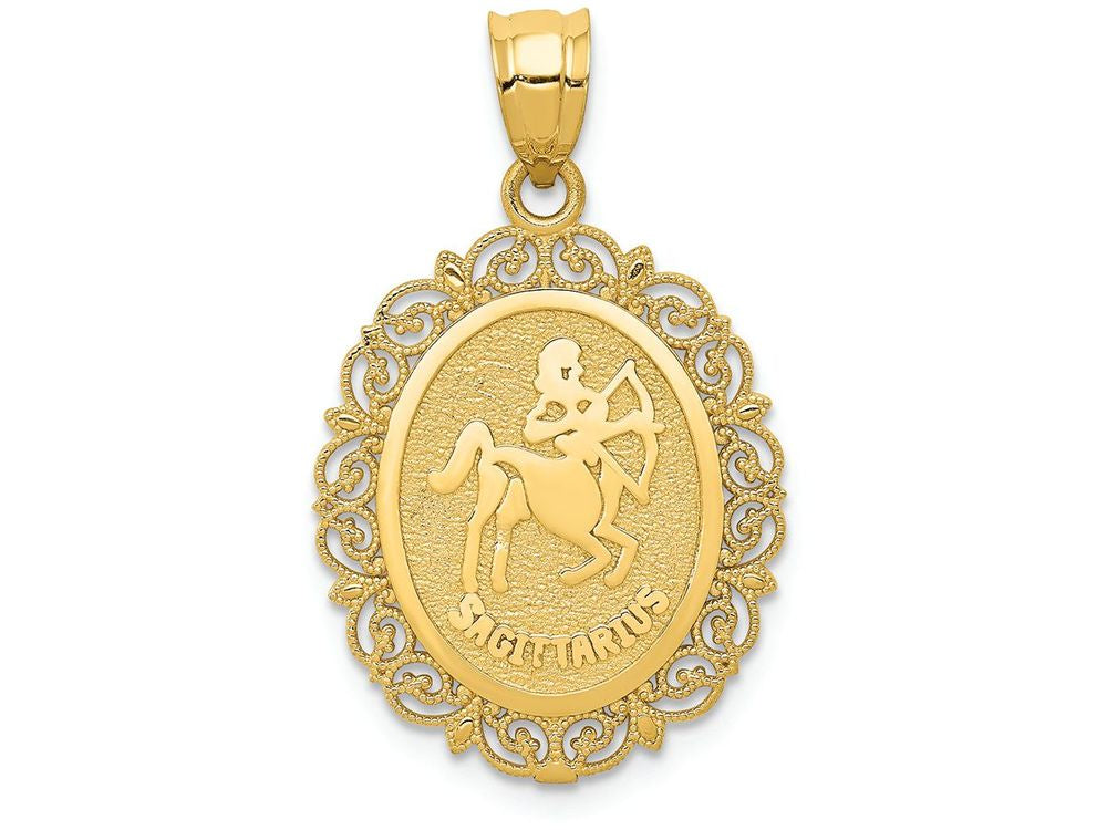 FJC Finejewelers 14k Yellow Gold Solid Satin Polished Sagittarius Zodiac Oval Charm