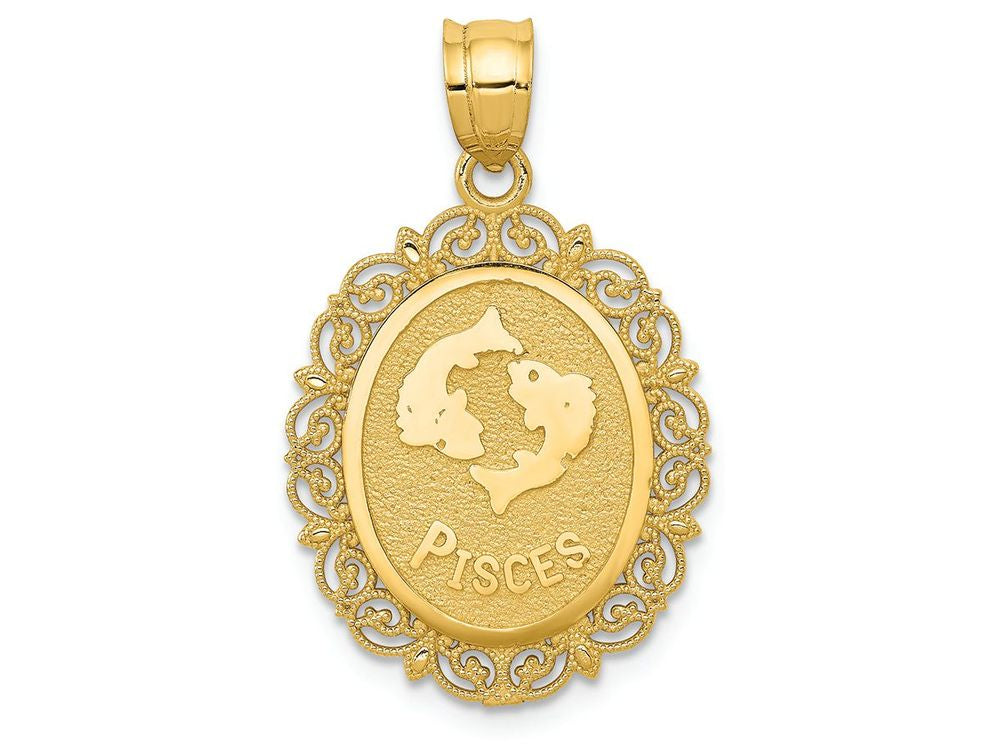 FJC Finejewelers 14k Yellow Gold Solid Satin Polished Pisces Zodiac Oval Charm