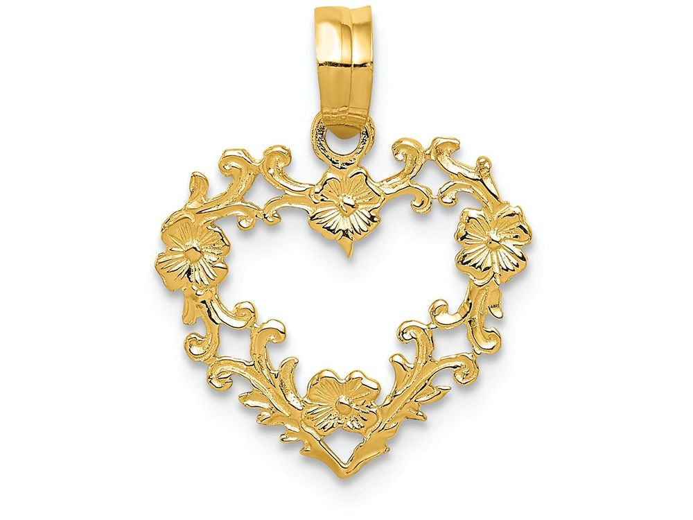 FJC Finejewelers 14k Yellow Gold Floral Cut-out Heart Charm