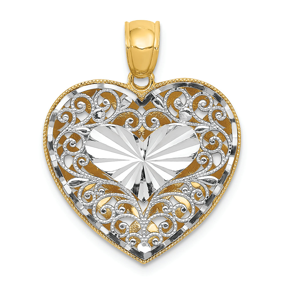 FJC Finejewelers 14k Two-tone Gold Filigree Basket Weave Reversible Heart Charm