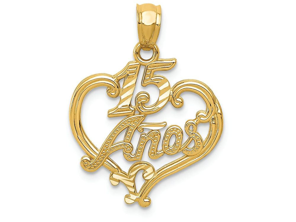 FJC Finejewelers 14k Yellow Gold Bright Cut 15 Anos Heart Charm