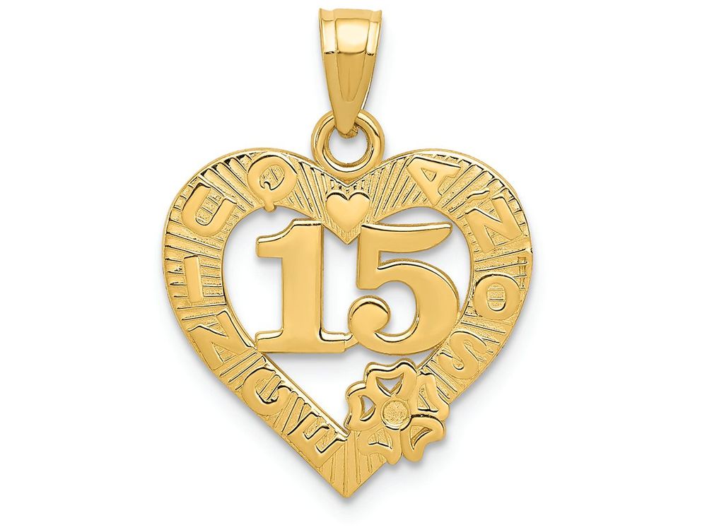 FJC Finejewelers 14k Yellow Gold 15 In Quince Anos Heart Frame Charm