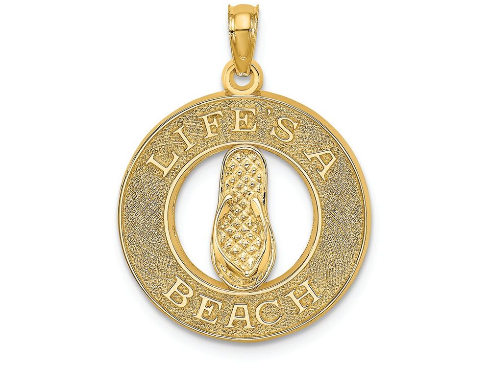FJC Finejewelers 14k Yellow Gold Life's A Beach On Round Frame with Flip-flop Charm