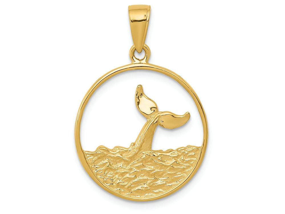 FJC Finejewelers 14k Yellow Gold Whale Tail In Circle with Waves Charm