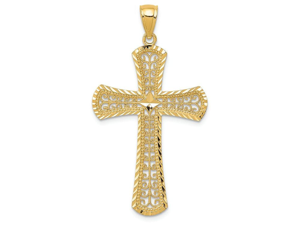 FJC Finejewelers 14k Yellow Gold Bright Cut Filigree Cross Charm