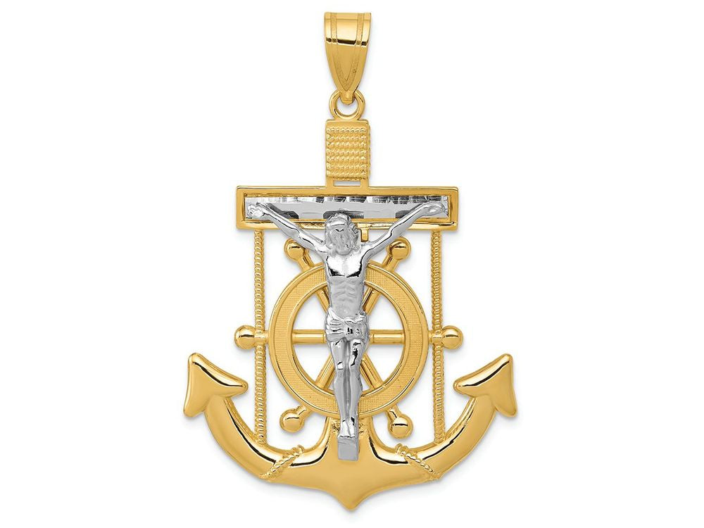 FJC Finejewelers 14k Two-tone Gold Bright Cut Mariner's Cross Charm