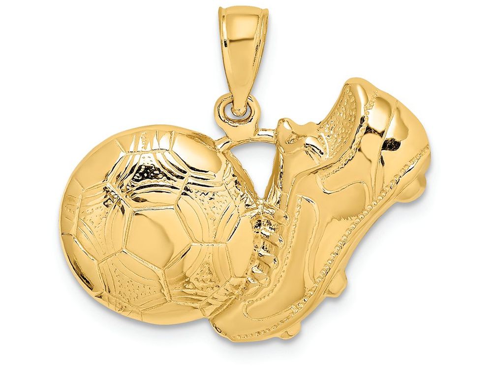 FJC Finejewelers 14k Yellow Gold Soccer Shoe Kicking Ball Charm