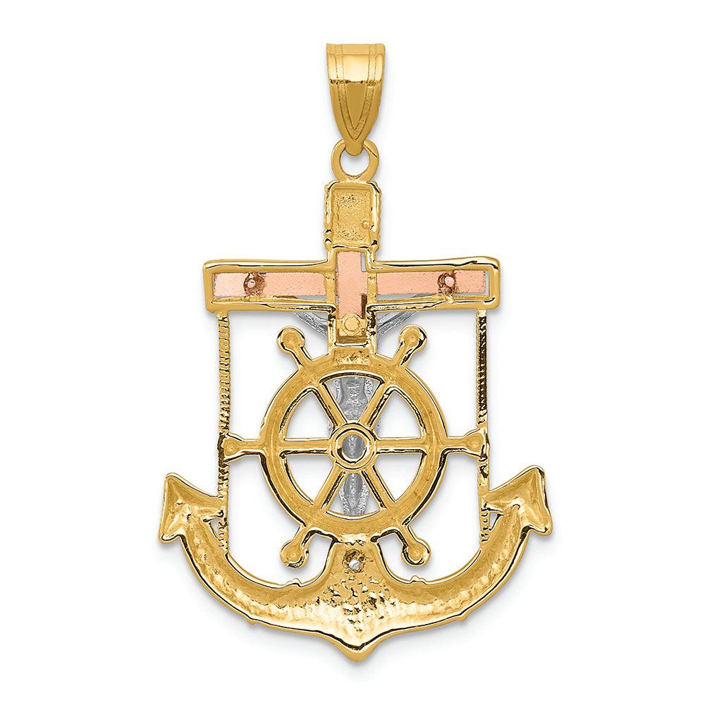 FJC Finejewelers 14 Kt Tri Color Gold Bright Cut with Textured Mariner's Cross Charm