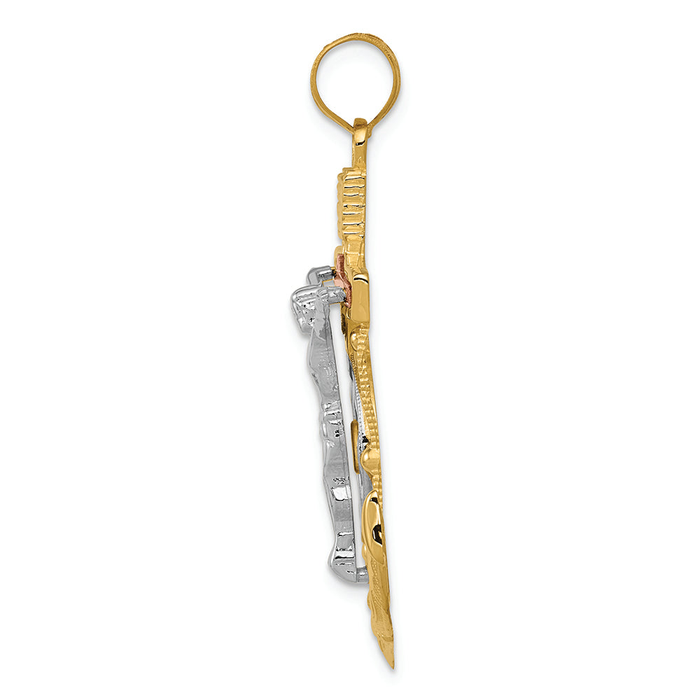 FJC Finejewelers 14 Kt Tri Color Gold Bright Cut with Textured Mariner's Cross Charm
