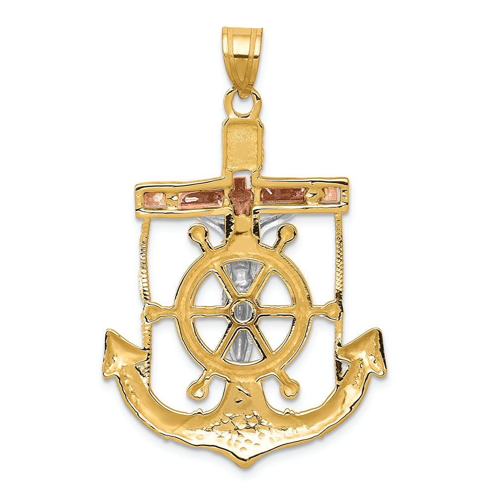 FJC Finejewelers 14 Kt Tri Color Gold Bright Cut with Textured Mariner's Cross Charm