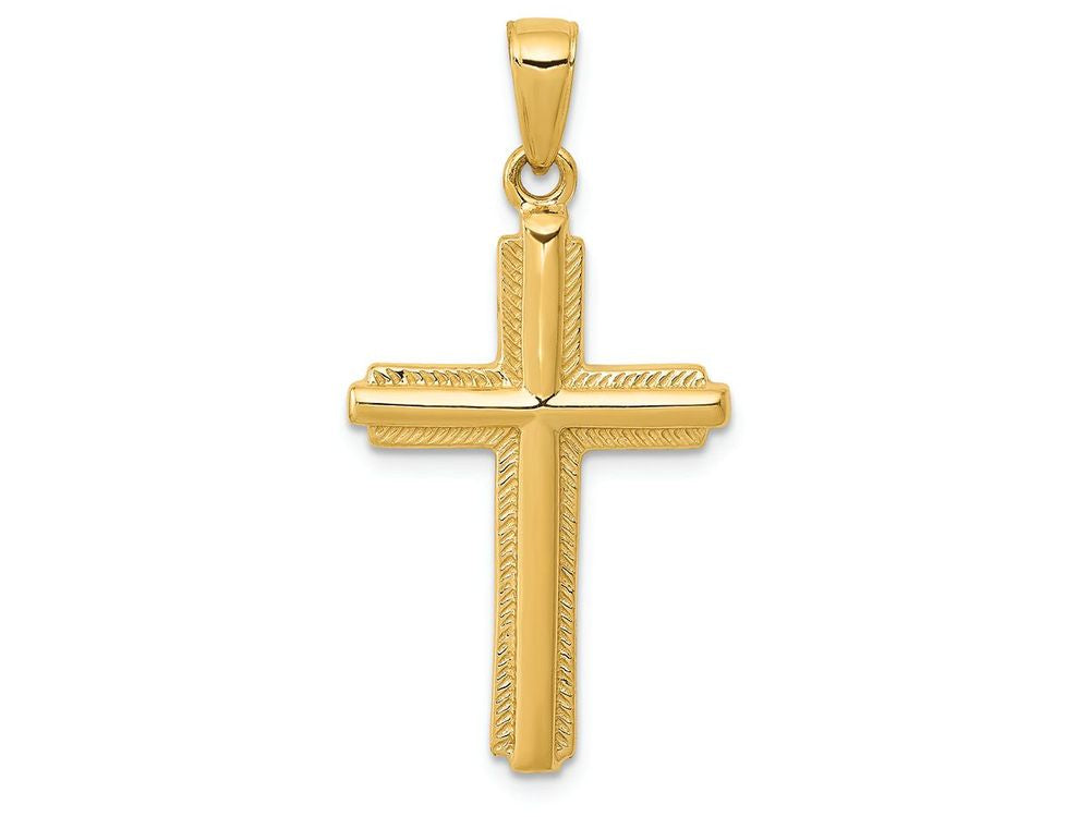 FJC Finejewelers 14k Yellow Gold Cross with Striped Border Charm