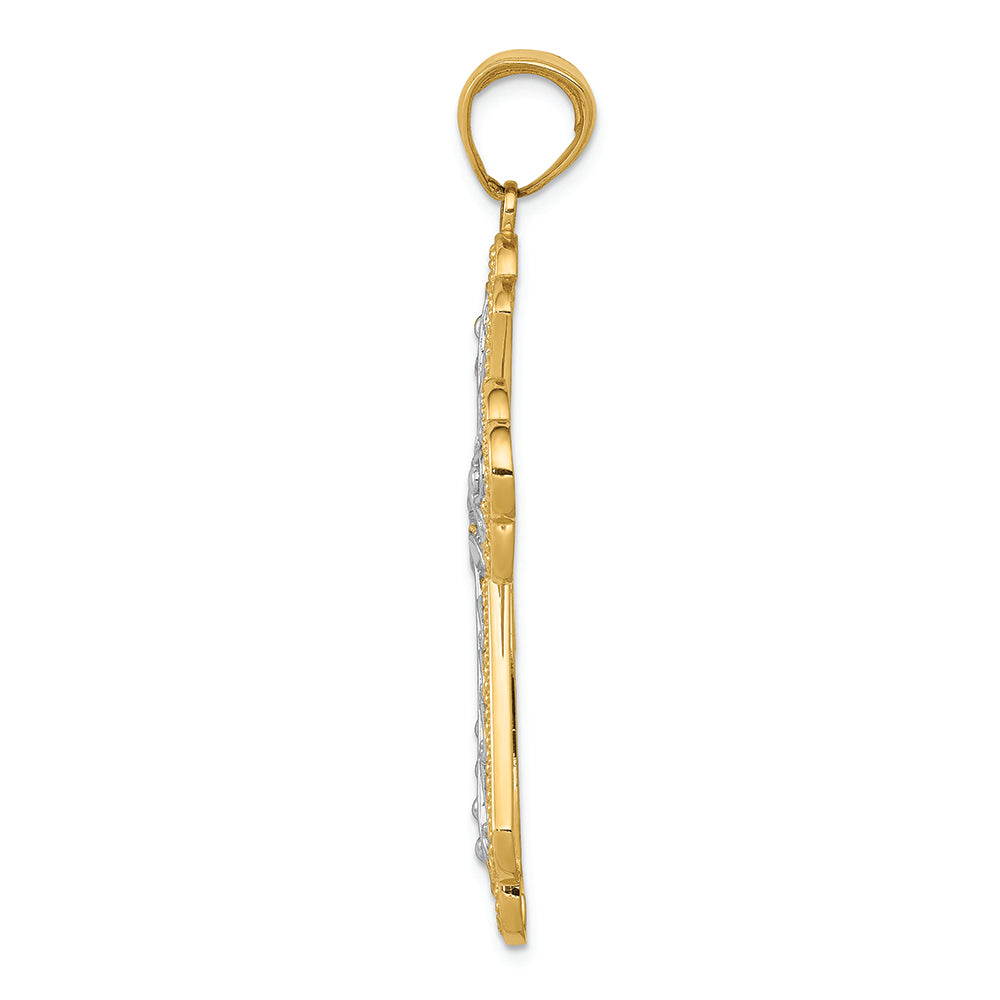 FJC Finejewelers 14k Yellow Gold with with Rhodium Bright Cut Filigree Cut-out Cross Charm