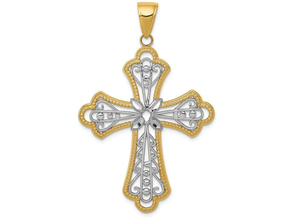 FJC Finejewelers 14k Yellow Gold with with Rhodium Bright Cut Filigree Cut-out Cross Charm