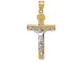 FJC Finejewelers 14k Two-tone Gold Bright Cut Large Block Lattice Cross with Crucifix Charm
