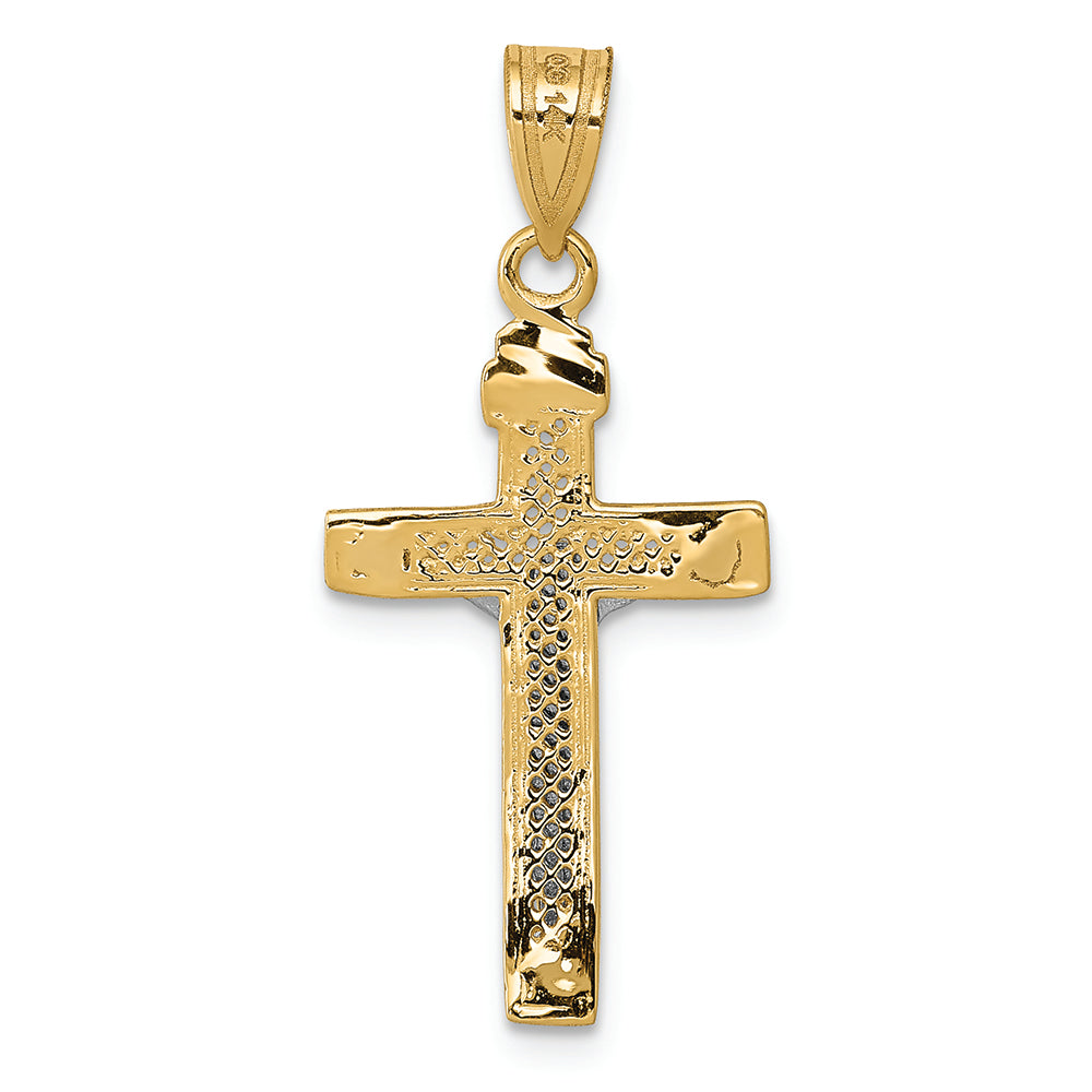 FJC Finejewelers 14k Two-tone Gold Bright Cut Small Block Lattice Cross with Crucifix Charm