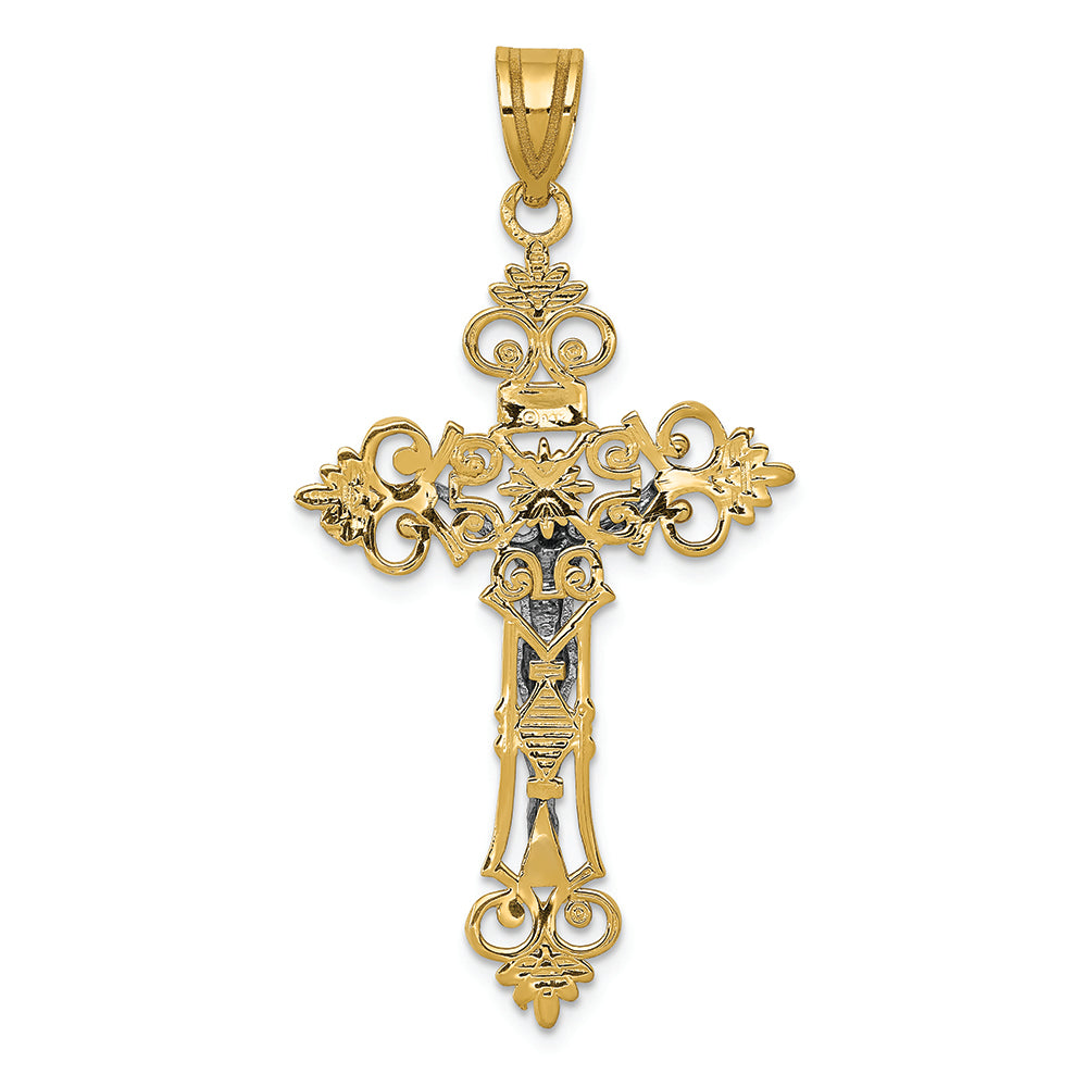 FJC Finejewelers 14k Two-tone Gold Large Lacey-edged Inri Crucifix Charm