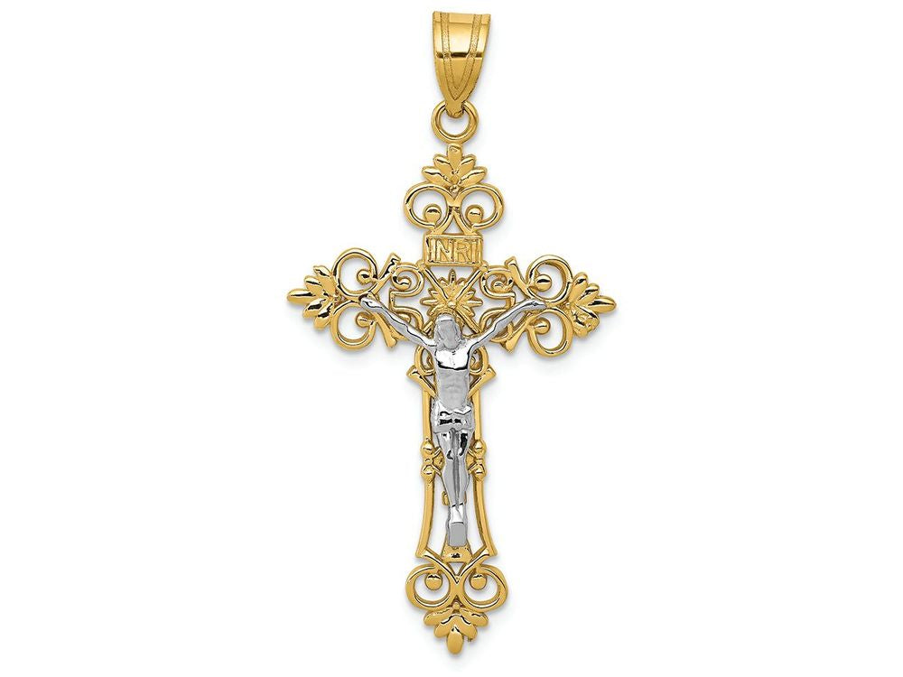 FJC Finejewelers 14k Two-tone Gold Large Lacey-edged Inri Crucifix Charm