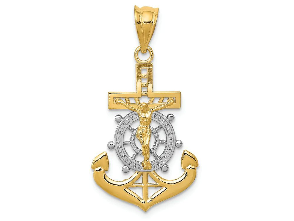 FJC Finejewelers 14k Yellow Gold with with Rhodium Bright Cut Mariners Cross Charm